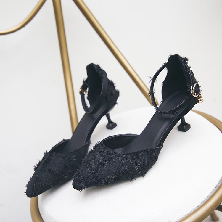 Women's Rubber Stiletto Suede Pointed Toe Ankle-strap Buckle High Heels
