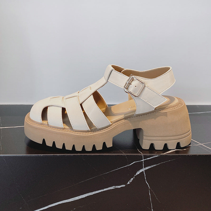 Women's Hollow Platform Roman Woven Large And Heels