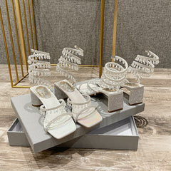 Women's Summer Versatile Rhinestone Chunky Gradient Color Heels