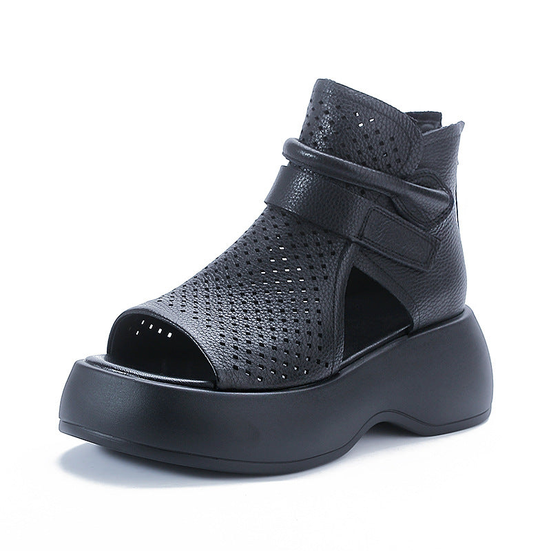 Women's Summer Genuine Peep Toe Hollow-out High Heels