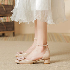 Women's Square Buckle Low-cut Pumps Korean Round Heels