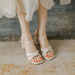 Women's Chunky French Summer Square Toe Heels