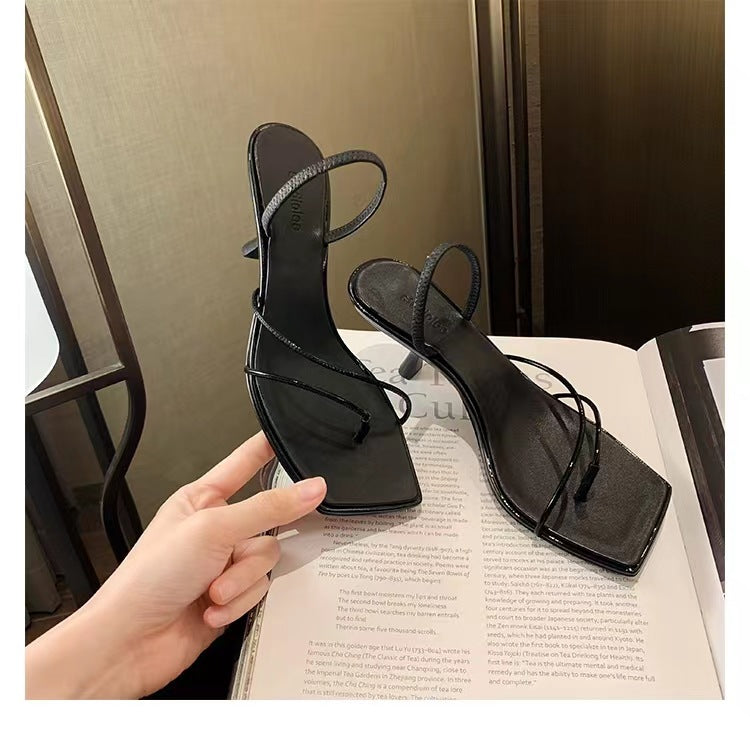Women's Toe Genuine Thin Strap High Two-way Heels