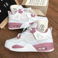 jordan 4's New Couple All-Match Air Cushion Shoes Men's and Women's Hong Kong Style Ins Super Hot Height Increasing White Shoes Student Shoes Casual Wear-Resistant Shoes