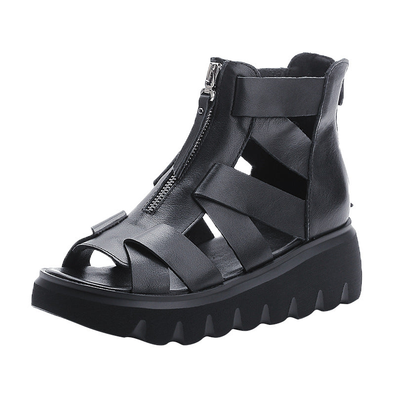 Women's Hollow-out Roman Style Mid Thick Front Heels