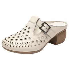 Women's Chunky First Layer Cowhide Mom Handmade Heels