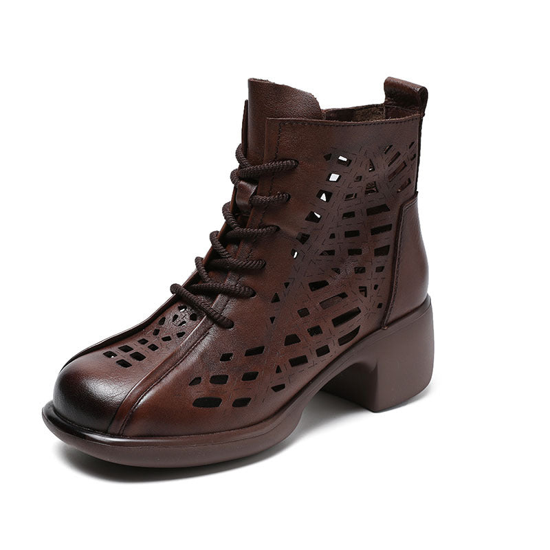 Women's Cowhide High Summer Retro Platform Breathable Boots
