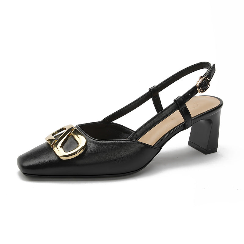 Women's Pumps Mid Summer Buckle Closed Chunky Back Heels