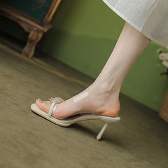 Women's With Transparent Tape Rhinestone Flowers Heels