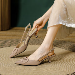 Women's Versatile Large Size Pointed Toe Mid-heel Low-cut Heels