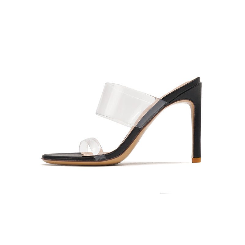 Transparent Ankle-strap High Slim-fit Strap Chunky Heels