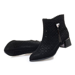 Unique Women's Mid Chunky Perforated Retro Heels