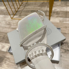 Women's Summer Versatile Rhinestone Chunky Gradient Color Heels