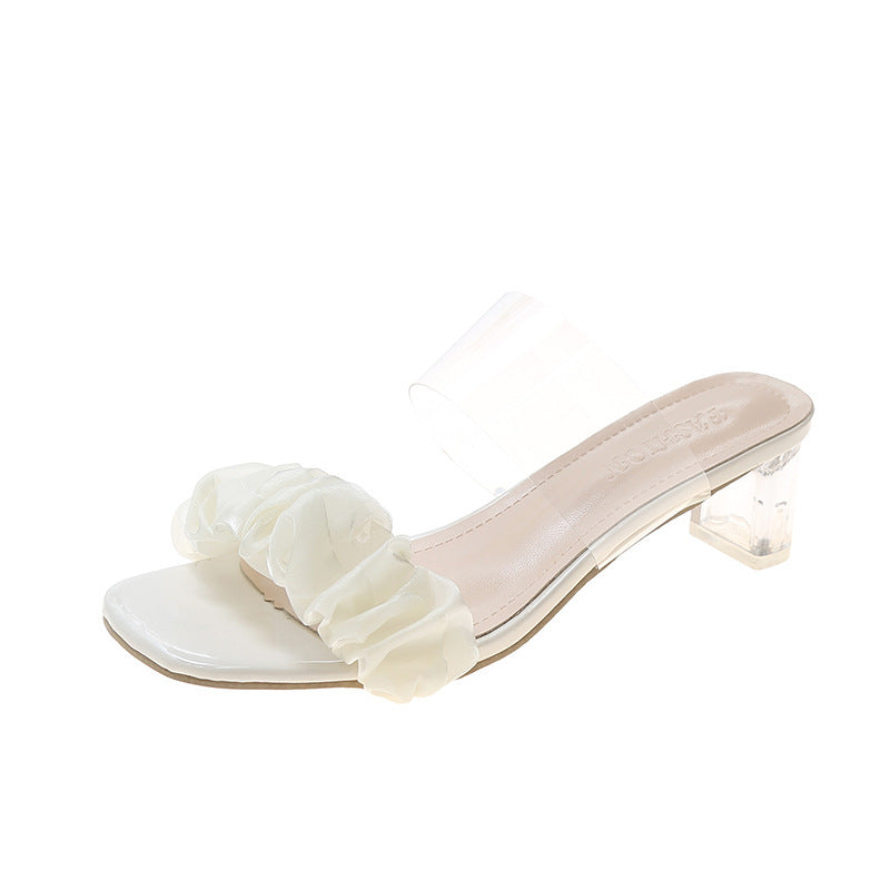 Women's Korean High Slippers, Summer Fairy Fashionable Pleated Heels