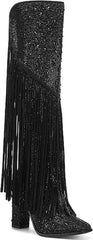 Western Fringe Rhinestone Sequin Black Sparkle Cowboy Boots