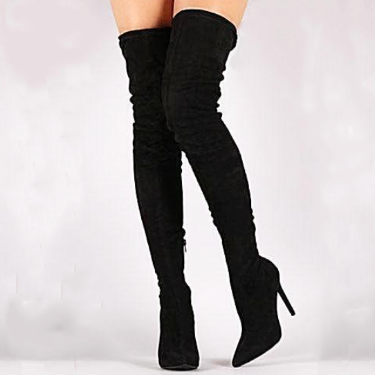 Over The Knee Suede Glove Boots - Olive 38