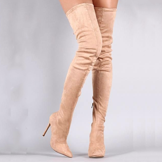 Over The Knee Suede Glove Boots - Olive 38