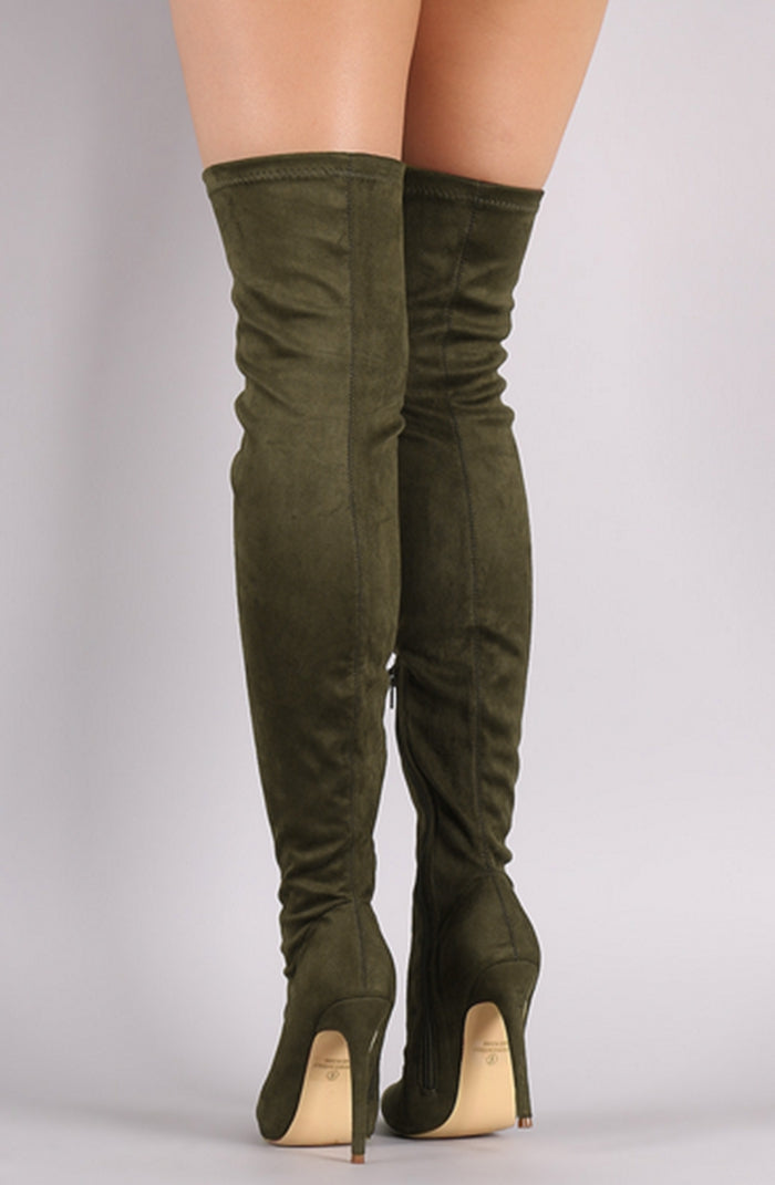 Over The Knee Suede Glove Boots - Olive 38