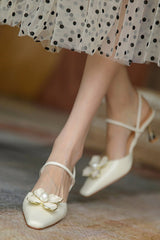 New Fashion Spring Outfit Pearl Flower Pointed-Toe Pumps