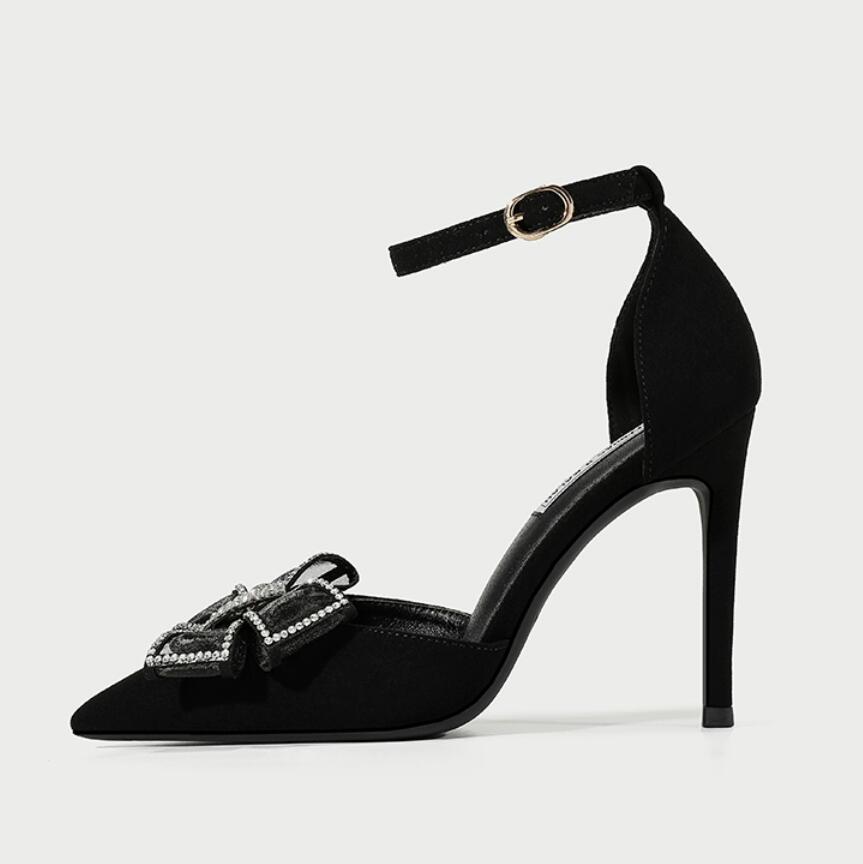 Petite Ankle Strap Glitter Dress Heels With Bow Tie(3/6/8/10cm Heel) GS393