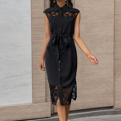 Petite Black Solid Color Black Dress PCD30