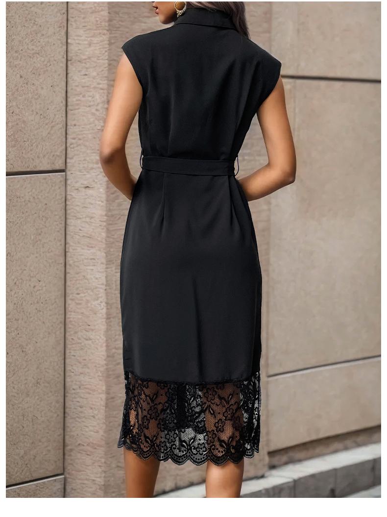 Petite Black Solid Color Black Dress PCD30