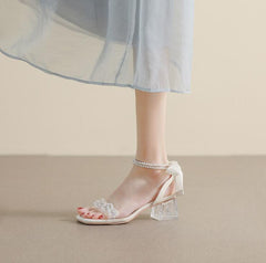 Petite Feet Pearl Ankle Strap Block Heel Sandals MS561