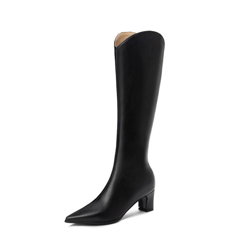 Petite Feet Pointy Chunky Mid Heel Long Boots MS210