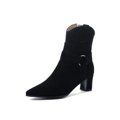 Petite Feet Pointy Chunky Mid Heel Suede Short Boots MS284