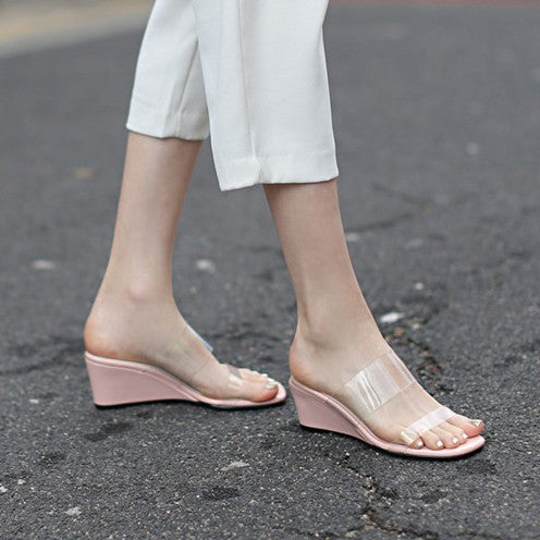 Petite Glitter Wedge Heel Clear Sandals DS205