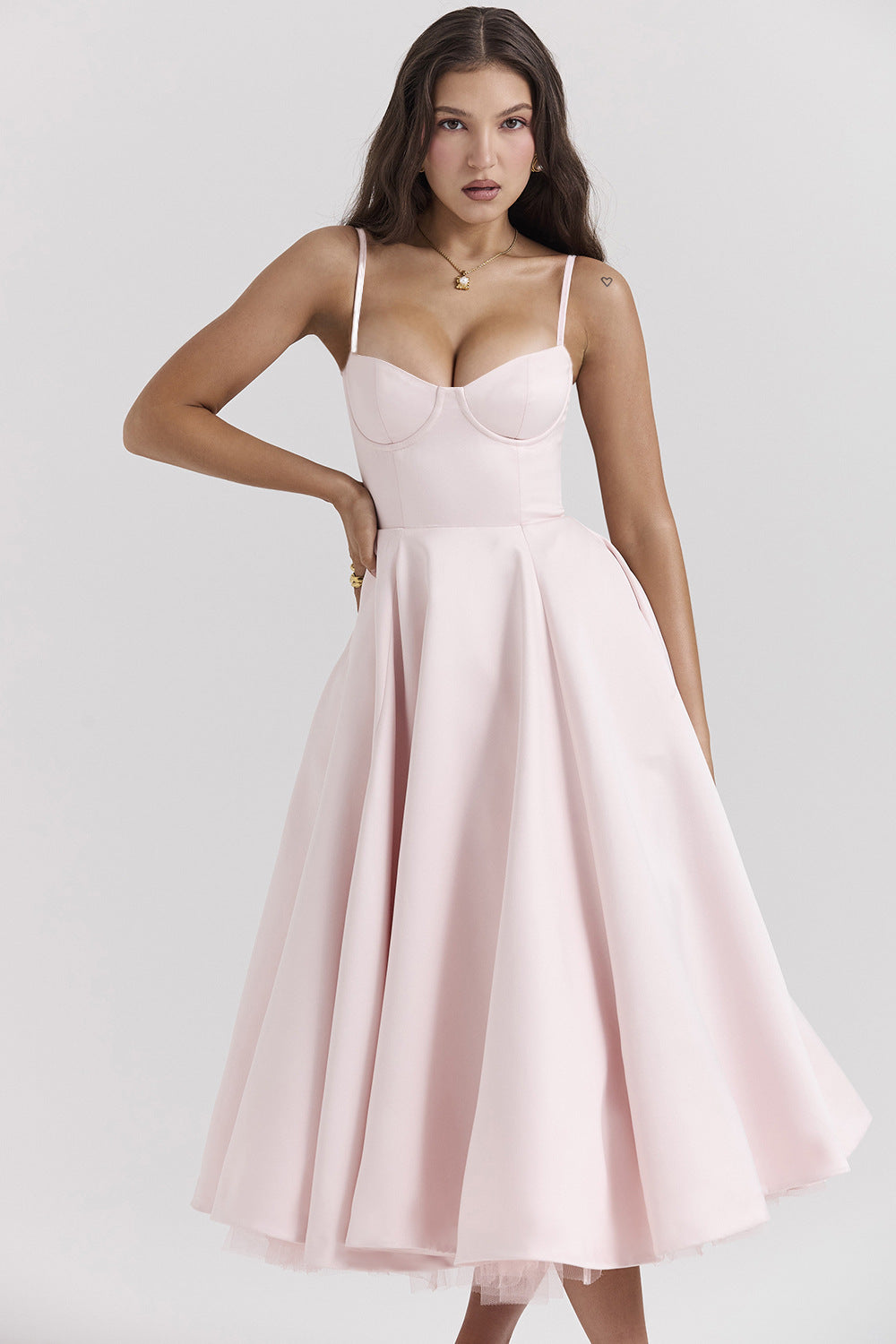 Petite Large Hem Dress With Mesh PCD11