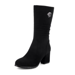 Petite Mid Calf Chunky Heel Round Toe Boots GS202