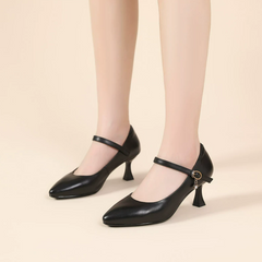Petite Mid Heel Mary Jane Leather Pump Shoes TS107