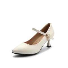 Petite Mid Heel Mary Jane Leather Pump Shoes TS107
