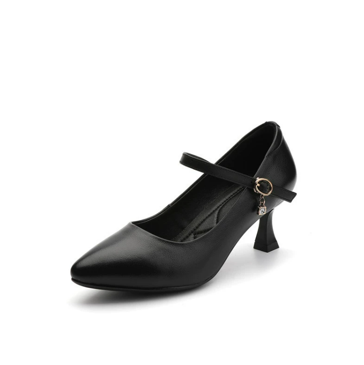 Petite Mid Heel Mary Jane Leather Pump Shoes TS107