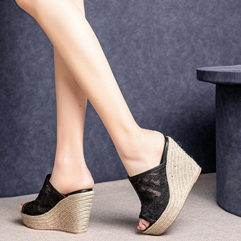 Petite Peep Lace Mesh Wedge Shoes GS278