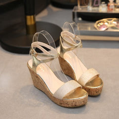Petite Open Toe Ankle Strap Wedge Sandals BS226