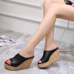 Petite Peep Open Toe Slip On Wedge Sandals AS14