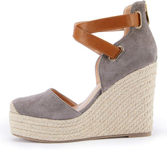 Yellow Suede Wedge Ankle Strap Closed Toe Sandalse