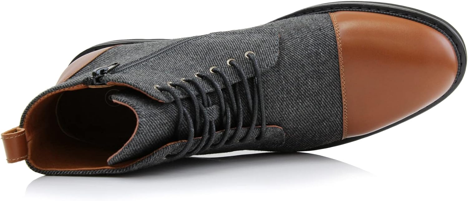 Men's Vegan Leather Grey Lace Up Ankle Dress Boots