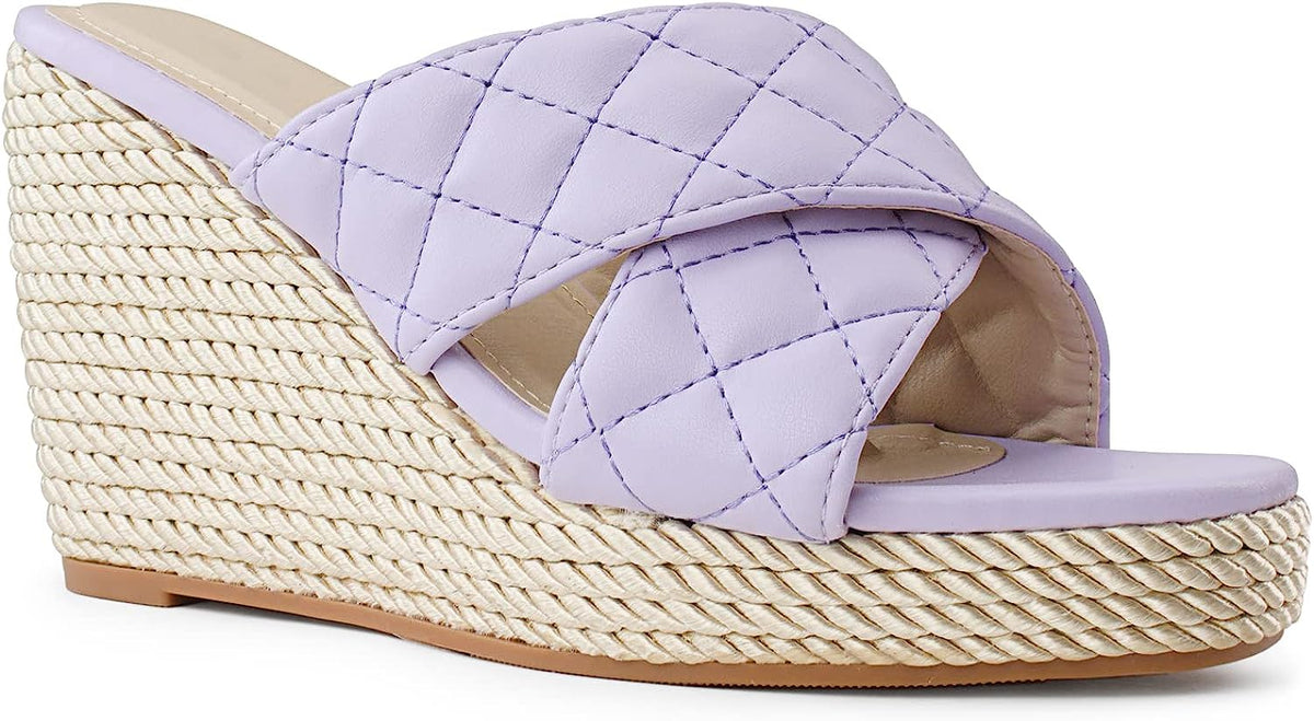 Quilted Pink Open Toe Wedge Sandals