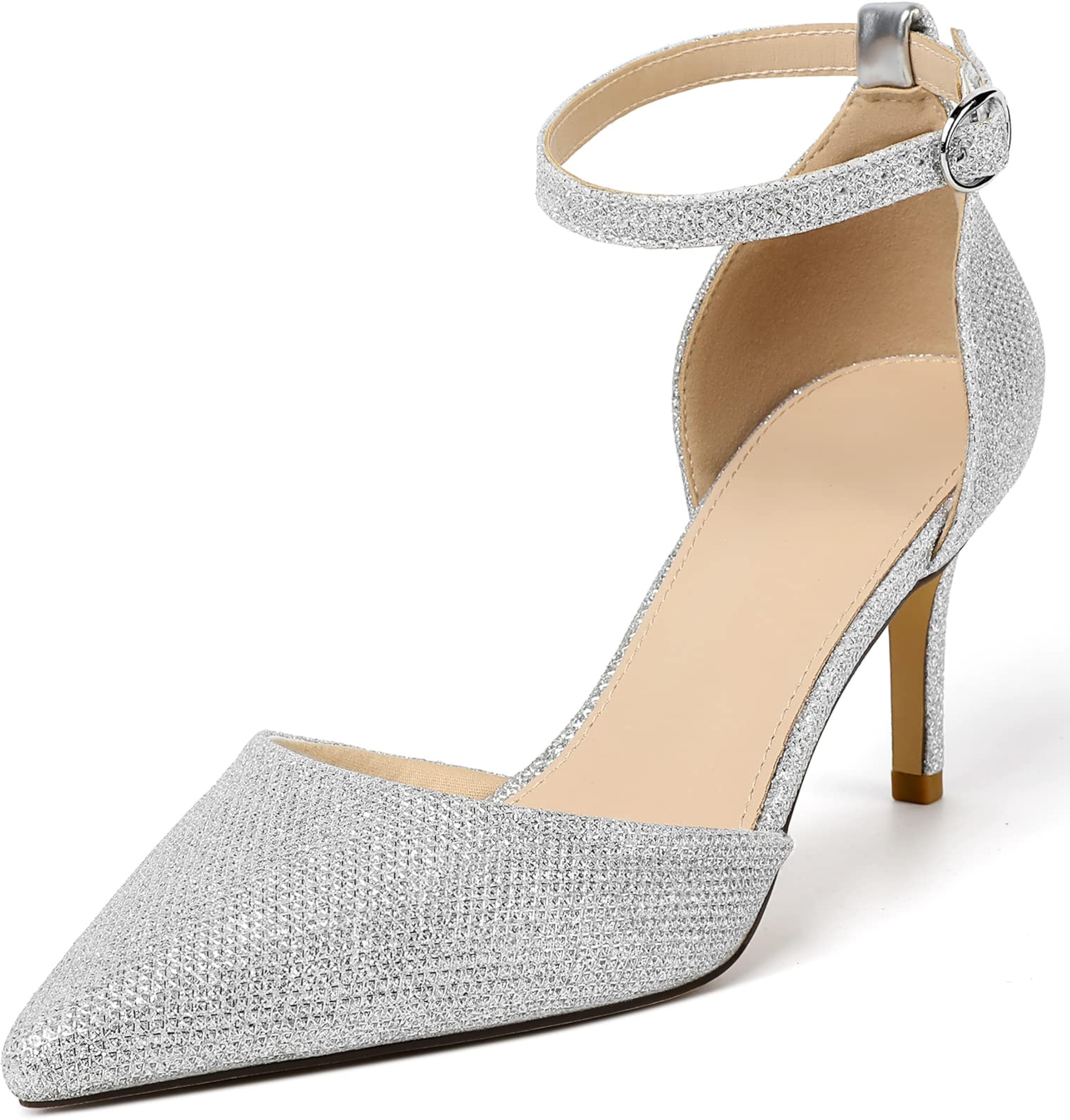 Chic Blue Ankle Strap Closed Toe 3 Inch Heels