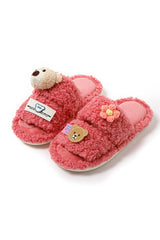 New Fashion Spring Outfit Cute Bear Flower Slip-on Fuzzy Slippers