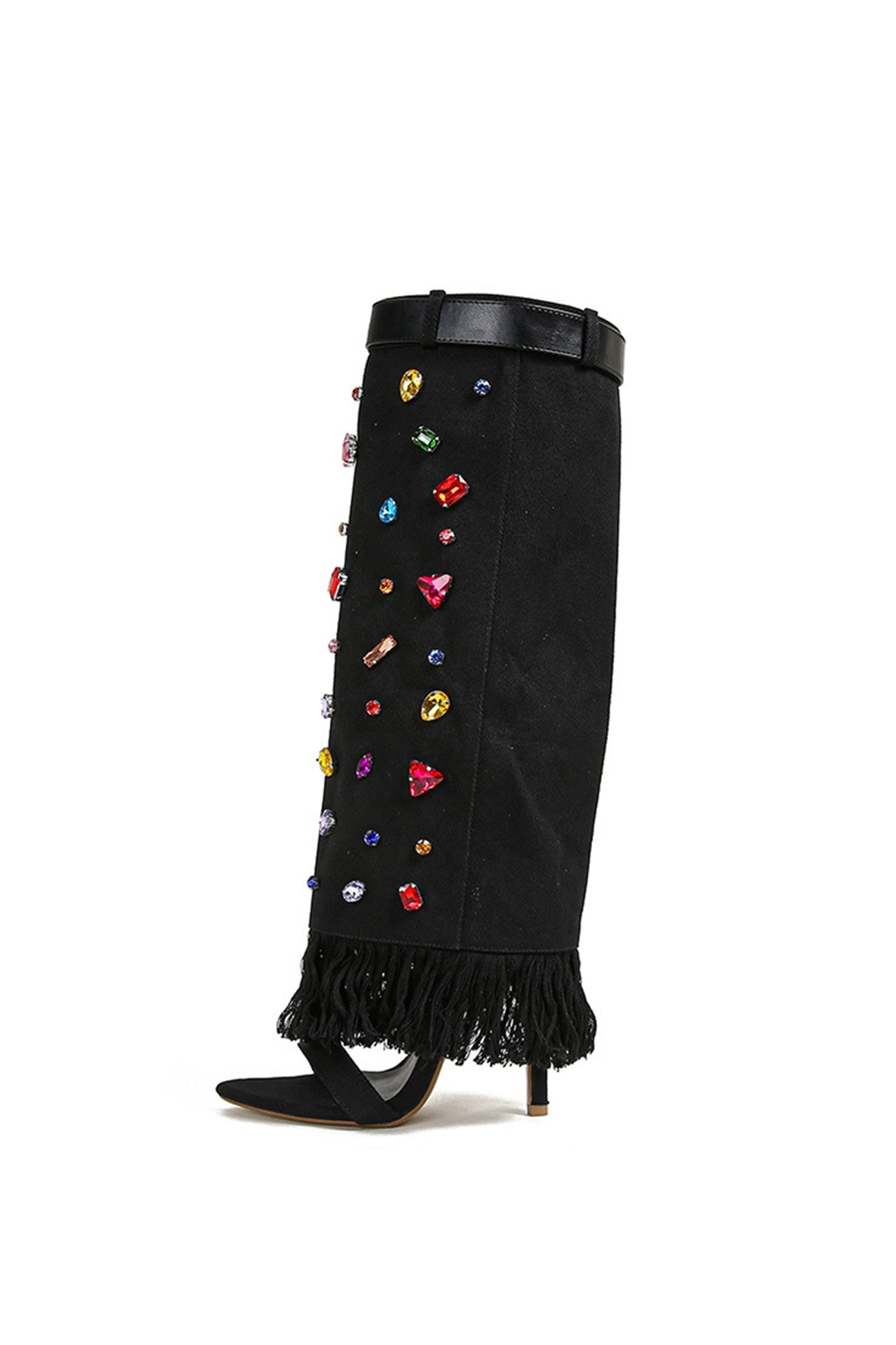 New Fashion Spring Outfit Rhinestone Denim High Heel Pointed Toe Boots