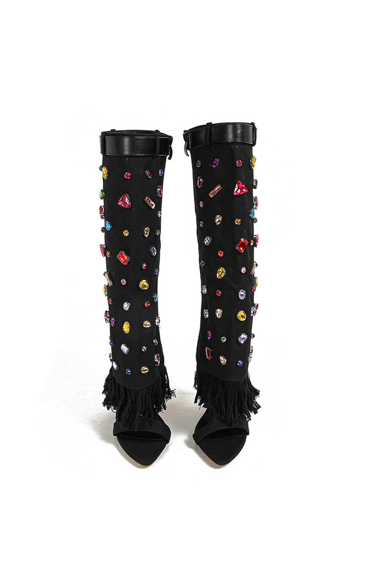 New Fashion Spring Outfit Rhinestone Denim High Heel Pointed Toe Boots