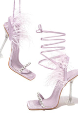 New Fashion Spring Outfit Rhinestone Feather Tie-up Square Toe Sandals