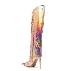 Rose Gold Fashion Forward Metallic Knee High Stiletto Boots