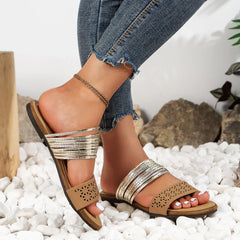 Women's Slippers Summer Plus Size Slide Shoes for Women Retro New Open Toe Flat Ladies Casual Beach Shoes Outdoor Female Sandals