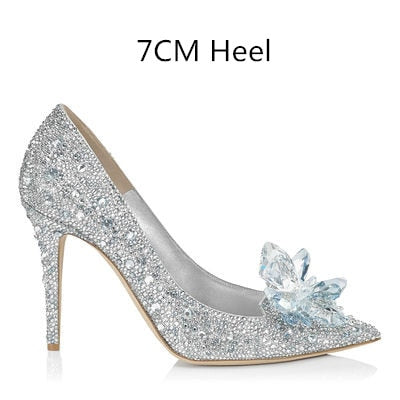 Cinderella Shoes Rhinestone High Heels Women Pumps Pointed toe Woman Crystal Party Wedding Shoes 5cm/7cm/9cm