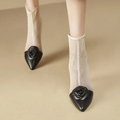 Francis Flower Corsage Cap Toe Mesh Ankle Boots